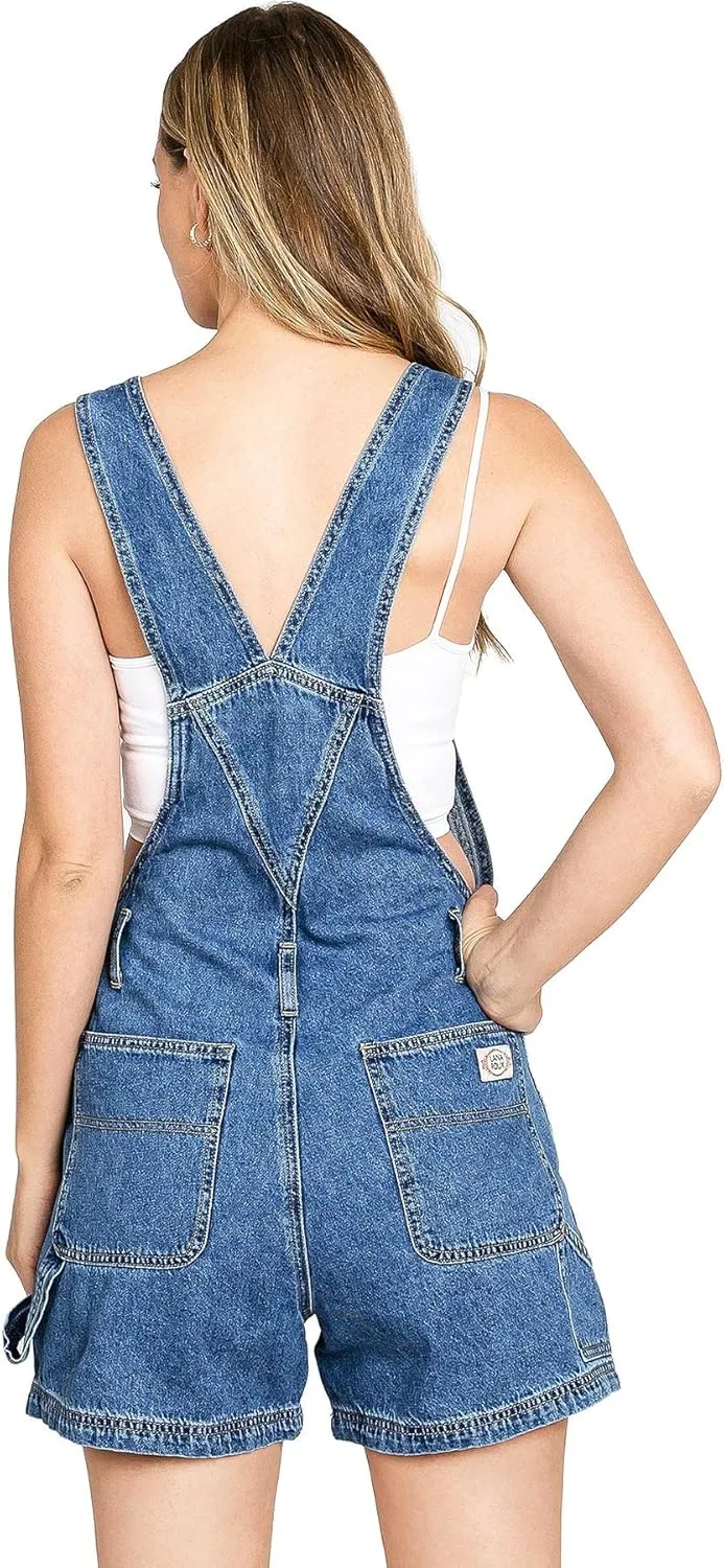 90s Retro Revolt Utility Denim Twill Romper Short Overalls