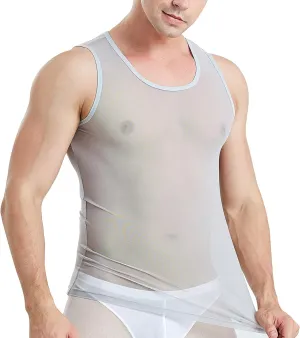 ABAFIP Men's Mesh Sheer Rave Tank Tops Summer Undershirt Semi See Thru Fitted Gym Workout Muscle Vest