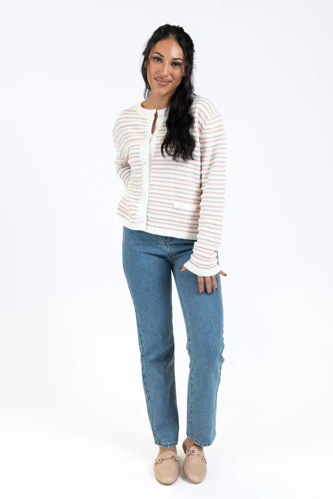 Abundant Mindset Ivory Multi Fuzzy Striped Cardigan FINAL SALE