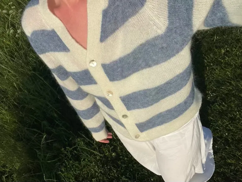 Adele Cardigan Knit- Ashley Blue/Ecru