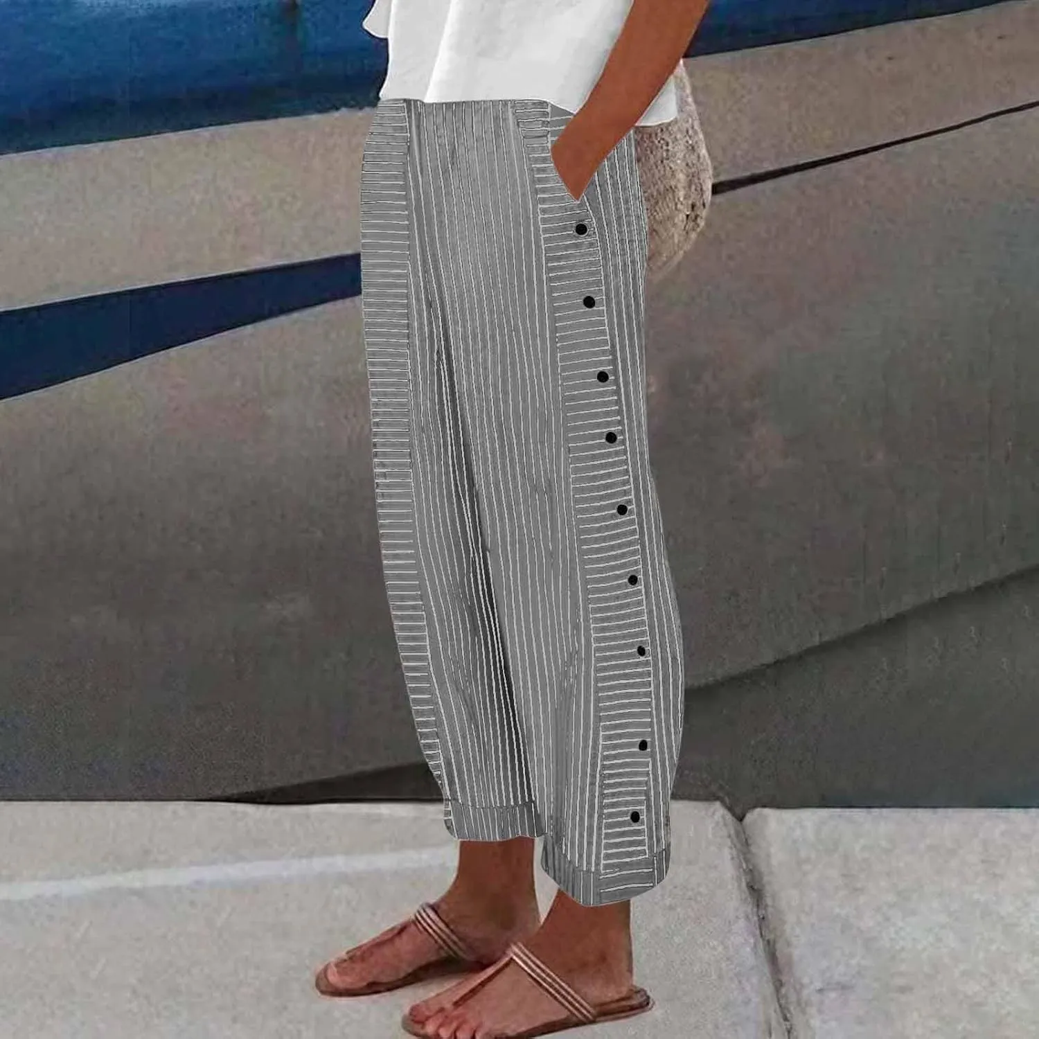 ADHOWBEW Cotton Linen Pants Women Summer 2025 Trendy Cover Ups Flowy Elastic Waist Loose Fit Comfy Casual Trousers Slacks