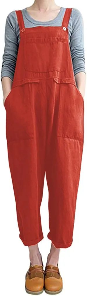 Aedvoouer Women's Baggy Plus Size Overalls Jumpsuits Wide Leg Harem Pants Casual Rompers