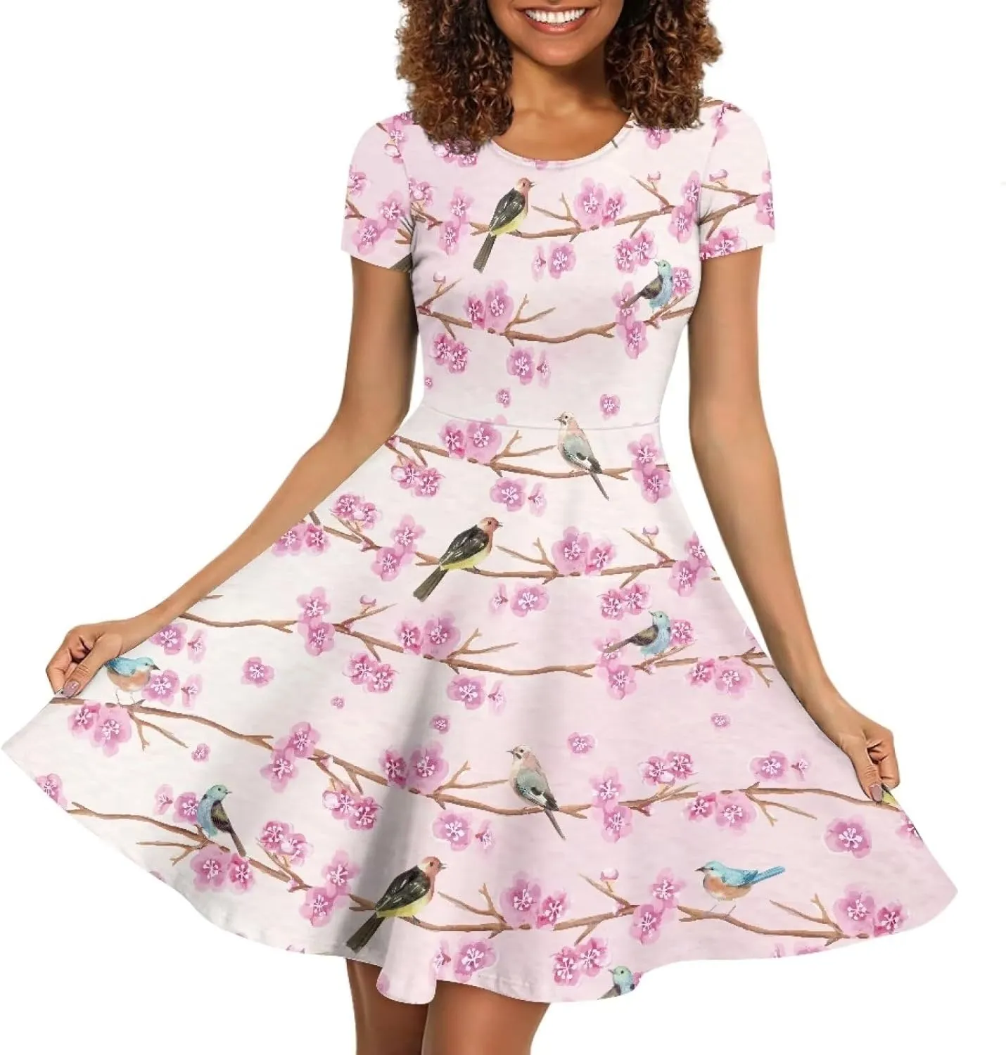AFPANQZ Dresses Women Summer Short Sleeve Scoop Neck Flared Swing Hawaiian Tee