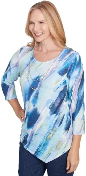 Alfred Dunner Classic Diagnol Brushstroke Polyester Top