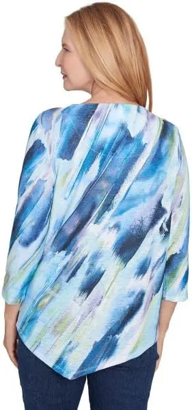 Alfred Dunner Classic Diagnol Brushstroke Polyester Top