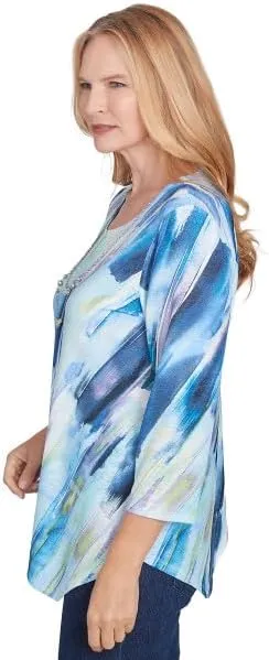 Alfred Dunner Classic Diagnol Brushstroke Polyester Top