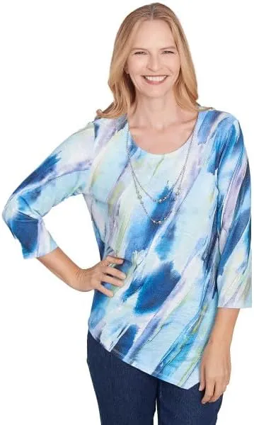Alfred Dunner Classic Diagnol Brushstroke Polyester Top