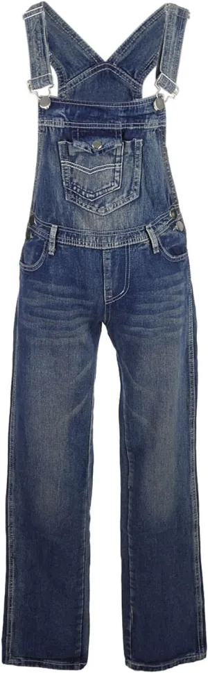 Anna-Kaci Womens Vintage Wash Straight Leg Denim Overalls With Pocket Bib