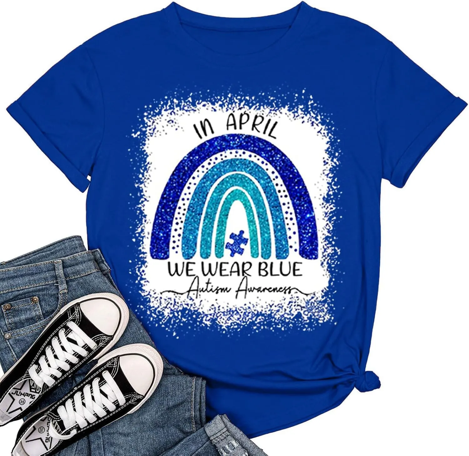 Autism Awareness Shirt Womens Autism Acceptance Month Grahic Short Sleeve Tee Tops