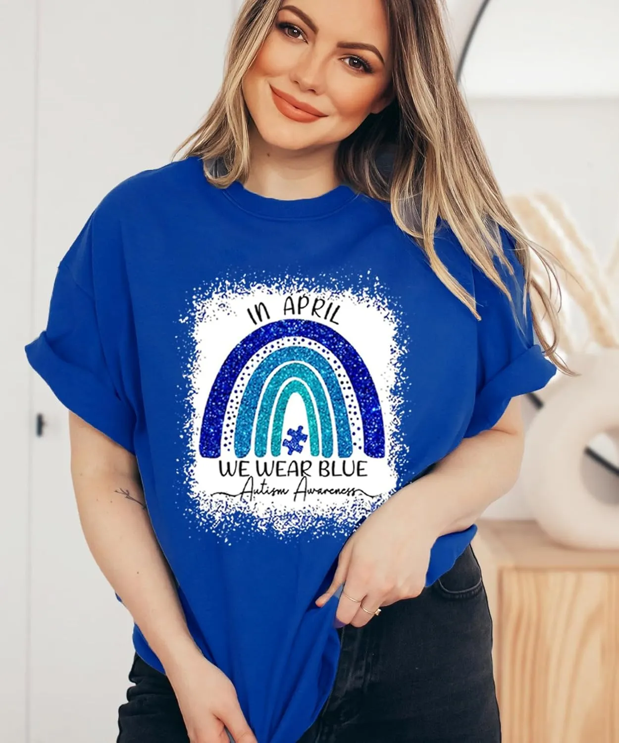 Autism Awareness Shirt Womens Autism Acceptance Month Grahic Short Sleeve Tee Tops