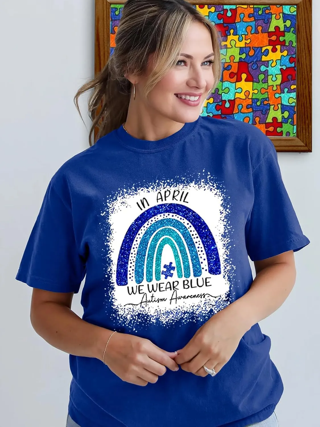 Autism Awareness Shirt Womens Autism Acceptance Month Grahic Short Sleeve Tee Tops