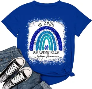 Autism Awareness Shirt Womens Autism Acceptance Month Grahic Short Sleeve Tee Tops