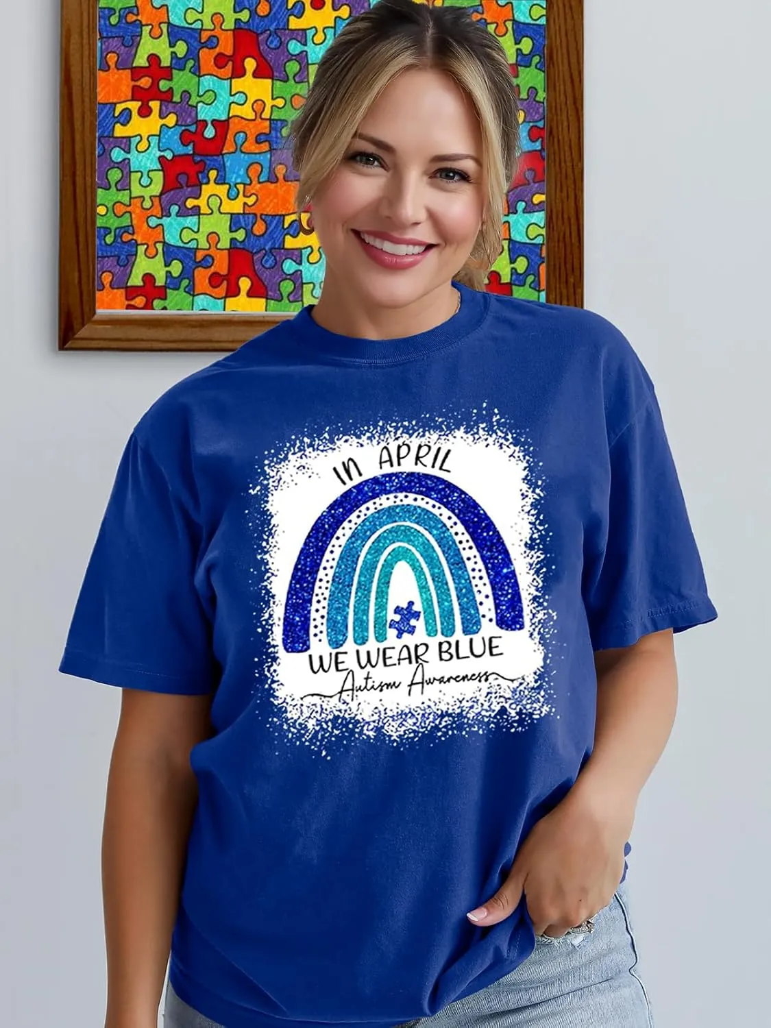 Autism Awareness Shirt Womens Autism Acceptance Month Grahic Short Sleeve Tee Tops