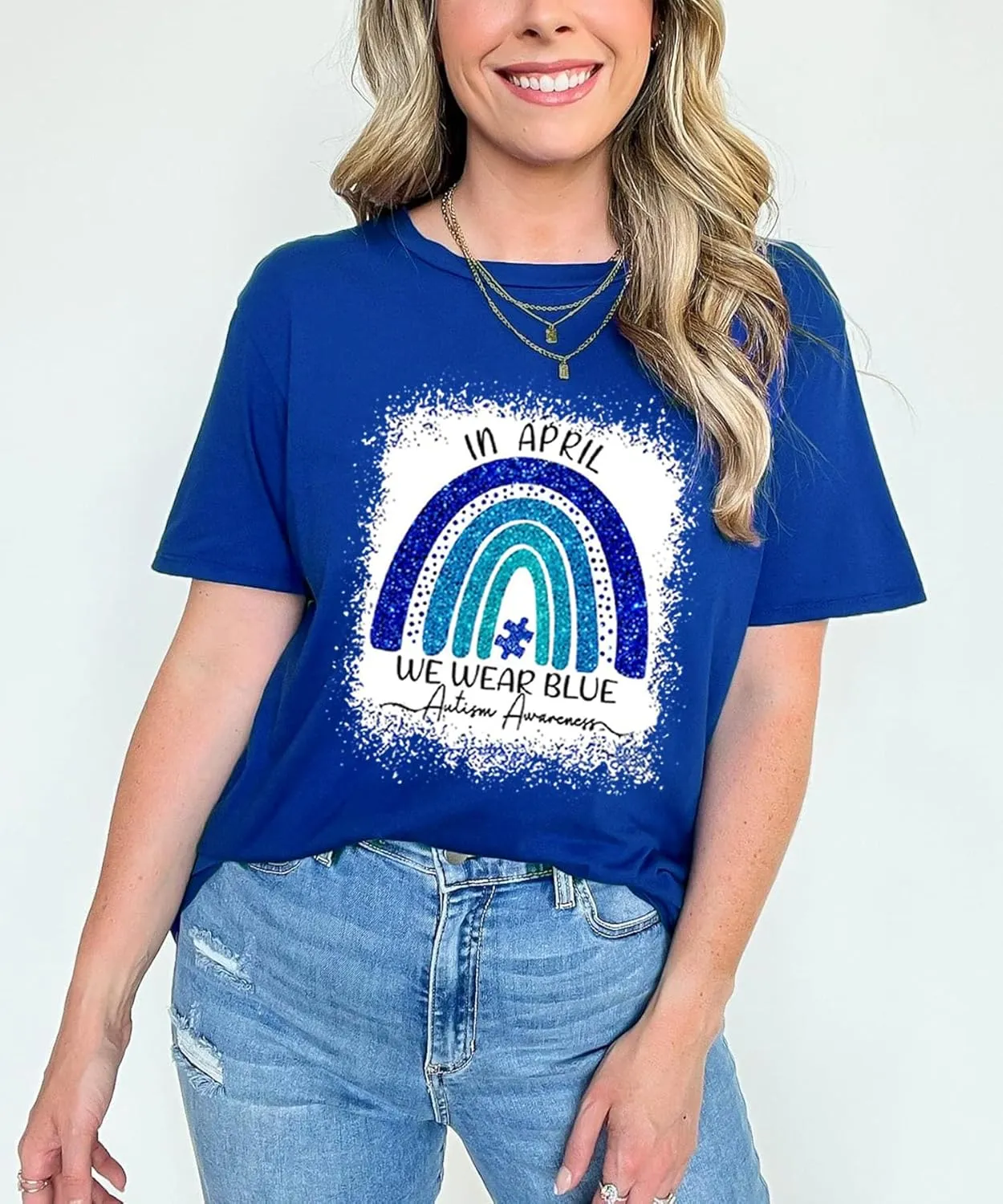 Autism Awareness Shirt Womens Autism Acceptance Month Grahic Short Sleeve Tee Tops