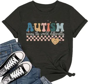 Autism Awareness Shirt Womens Autism Acceptance Month Grahic Short Sleeve Tee Tops