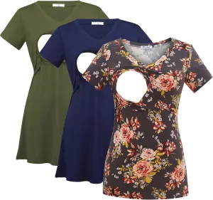 Bearsland Womens 3 Packs V Neck Nursing Tops Maternity Breastfeeding Tee Shirts