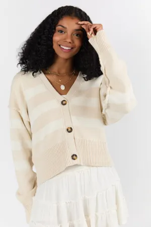 Beyond The City Beige and Ivory Striped Cardigan SALE