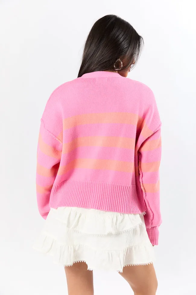 Beyond The City Coral and Pink Striped Cardigan