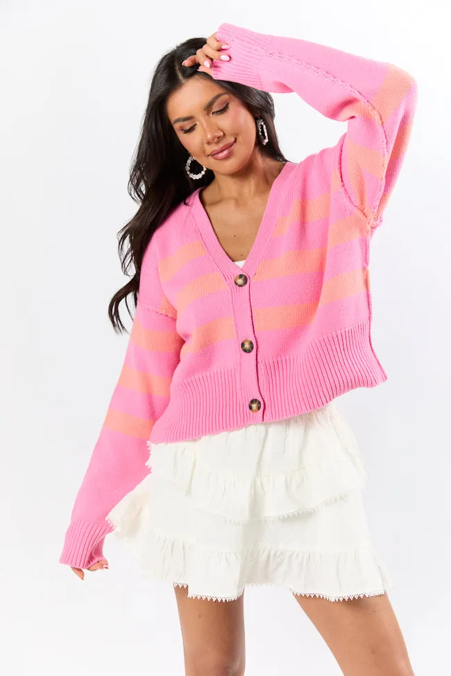 Beyond The City Coral and Pink Striped Cardigan
