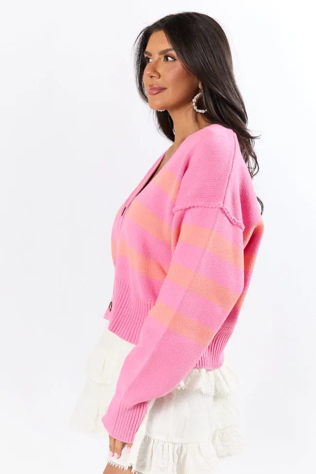Beyond The City Coral and Pink Striped Cardigan