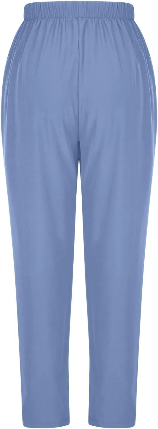 Binmer Women's Straight Leg Long Pants 2024 Summer Dressy Fashion Elastic High Waist Casual Trousers Solid Pull On Work Pants