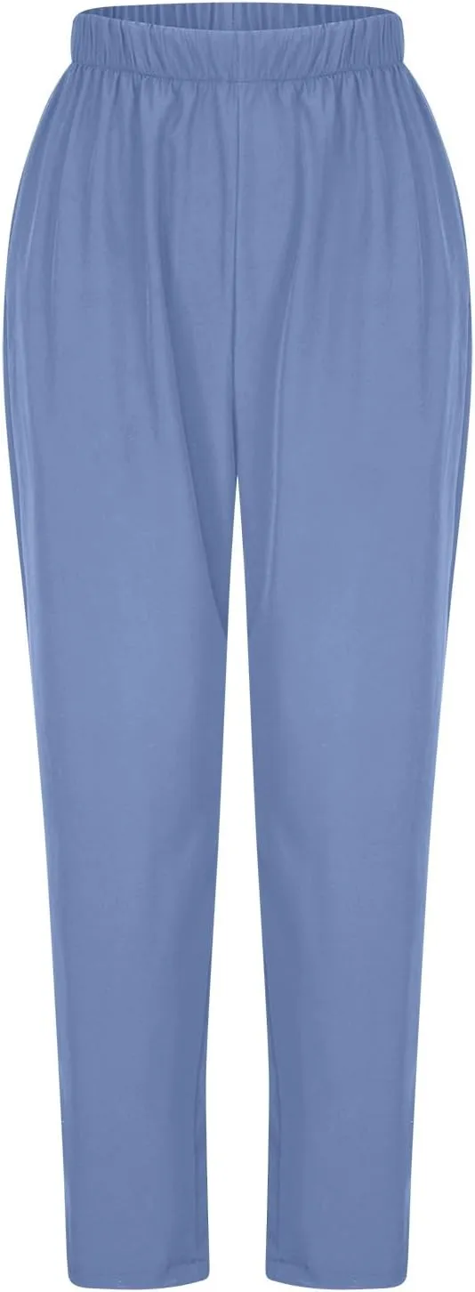 Binmer Women's Straight Leg Long Pants 2024 Summer Dressy Fashion Elastic High Waist Casual Trousers Solid Pull On Work Pants
