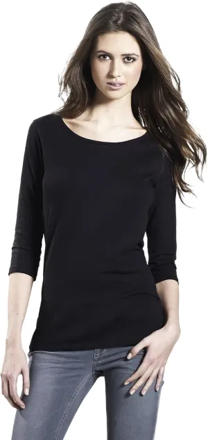 Black T-Shirt for Women Organic Cotton Long Sleeve Tee | X-Large