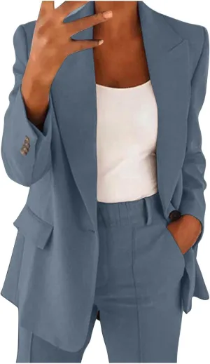 Blazer Sets Women 2 Piece Outfits Business Casual Outfits 2025 Dressy Casual Pant Suits Plus Size Wide Pants Suit Set