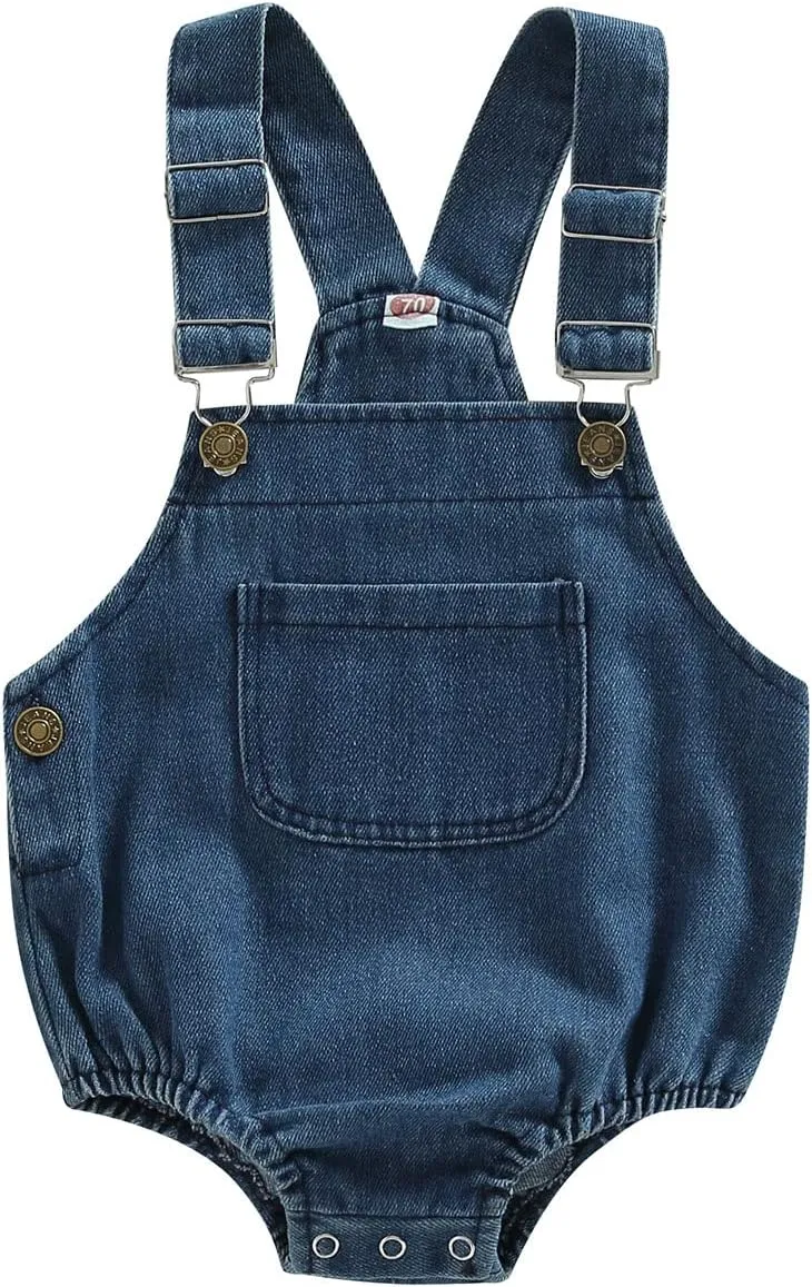 BULINGNA Infant Baby Boy Girl Denim Romper Sleeveless Straps Button Jeans Jumpsuit Unisex Baby Jeans Overalls Summer Clothes