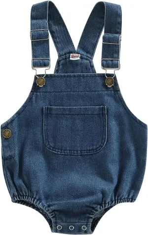 BULINGNA Infant Baby Boy Girl Denim Romper Sleeveless Straps Button Jeans Jumpsuit Unisex Baby Jeans Overalls Summer Clothes