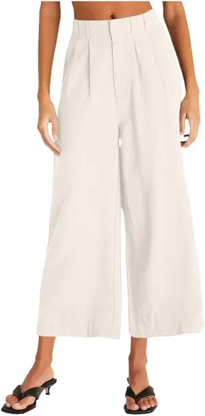 Business Casual Palazzo Pants for Women Wed Leg Linen Capri Pant Spring Summer Lounge Trouser Flowy Beach Pants Slacks