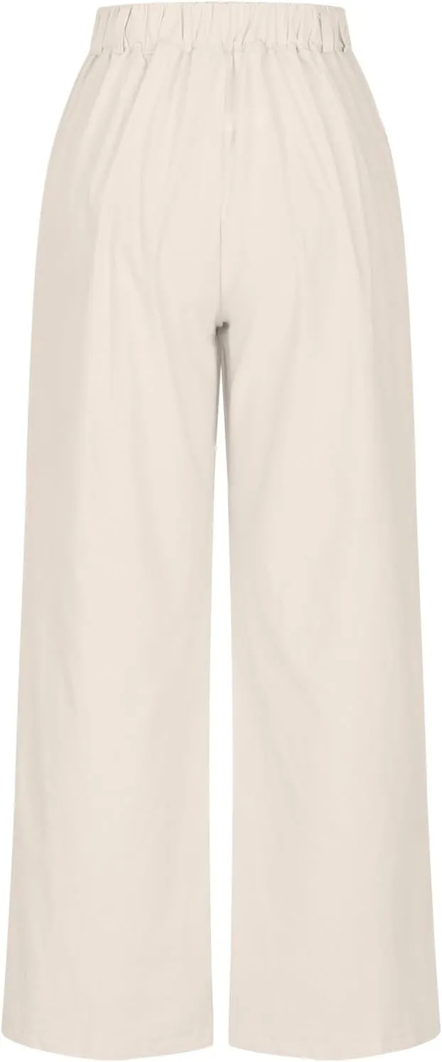 Business Casual Palazzo Pants for Women Wed Leg Linen Capri Pant Spring Summer Lounge Trouser Flowy Beach Pants Slacks