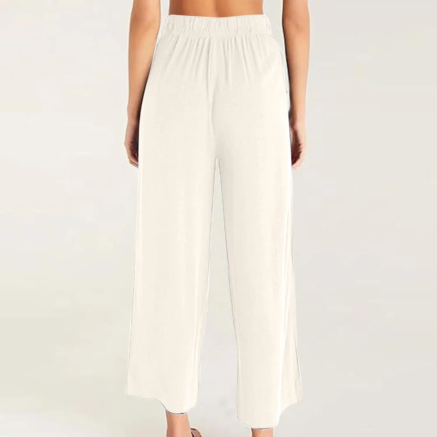Business Casual Palazzo Pants for Women Wed Leg Linen Capri Pant Spring Summer Lounge Trouser Flowy Beach Pants Slacks