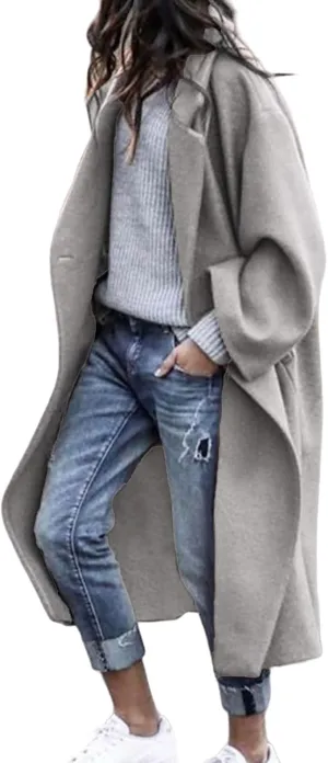 Canbebig Trench Coats for Women Oversized Button Down Long Jackets Lapel Wool Blend Coats Winter Overcoats with Pockets