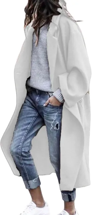 Canbebig Trench Coats for Women Oversized Button Down Long Jackets Lapel Wool Blend Coats Winter Overcoats with Pockets