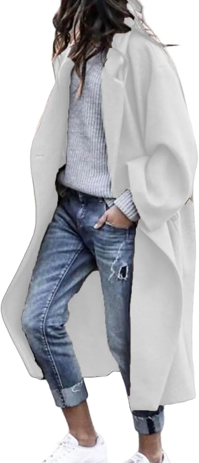 Canbebig Trench Coats for Women Oversized Button Down Long Jackets Lapel Wool Blend Coats Winter Overcoats with Pockets