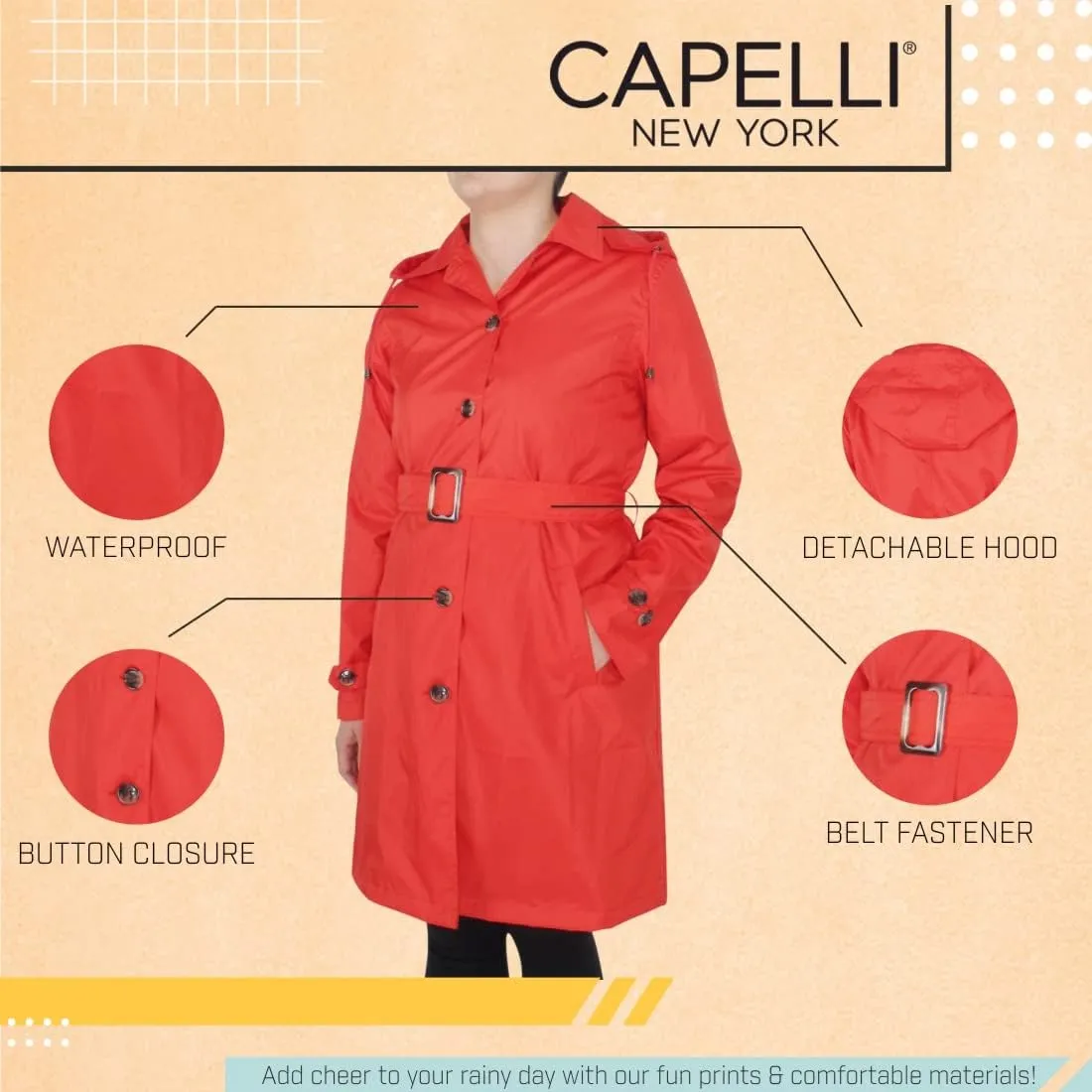 Capelli New York Ladies Rain Slicker with Removable Hood