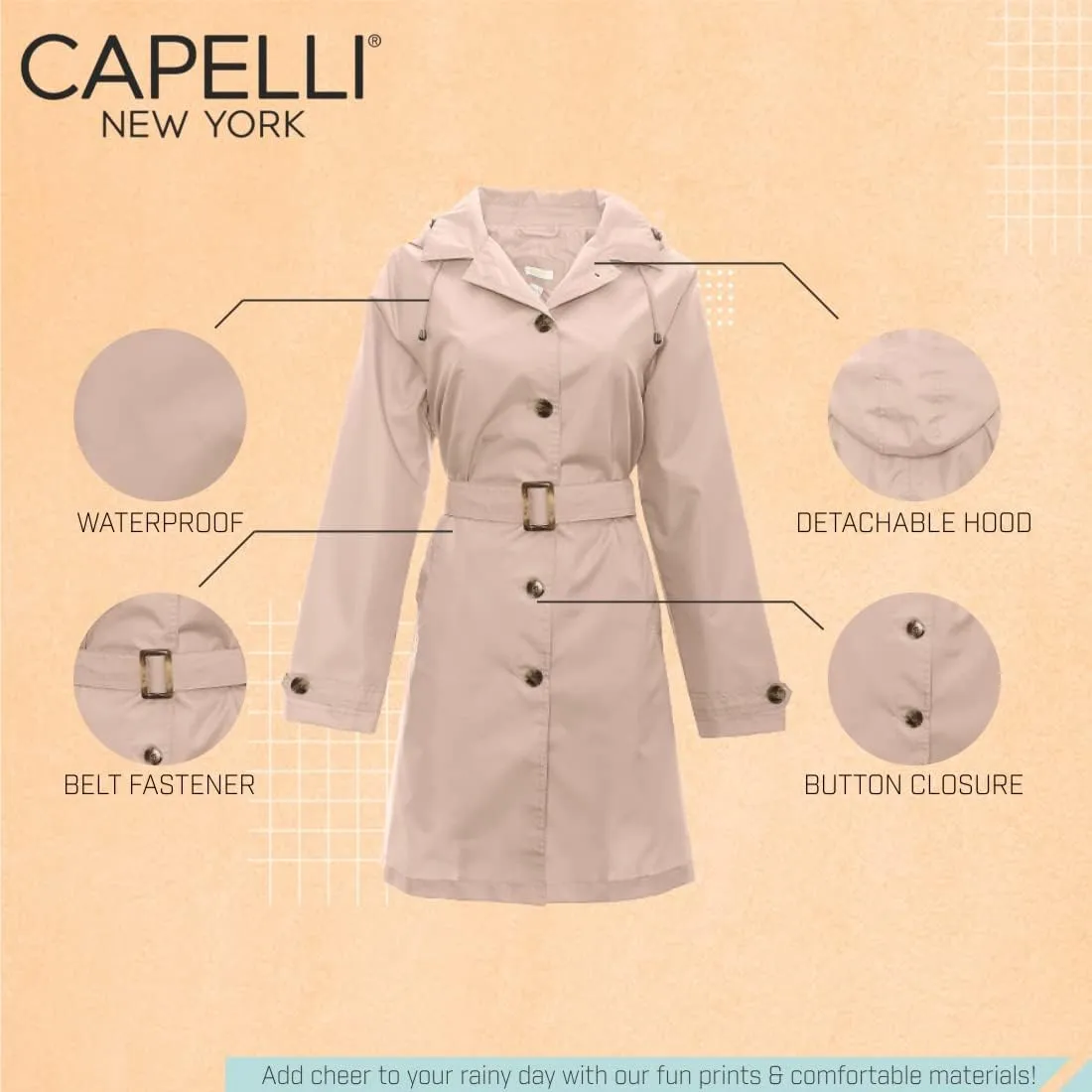 Capelli New York Ladies Rain Slicker with Removable Hood