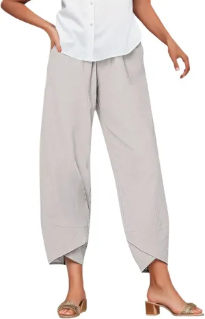 Capri Pants for Women Casual Cotton Linen Wide Leg Cropped Trousers Summer Trendy Lounge Palazzo Pant with Pockets