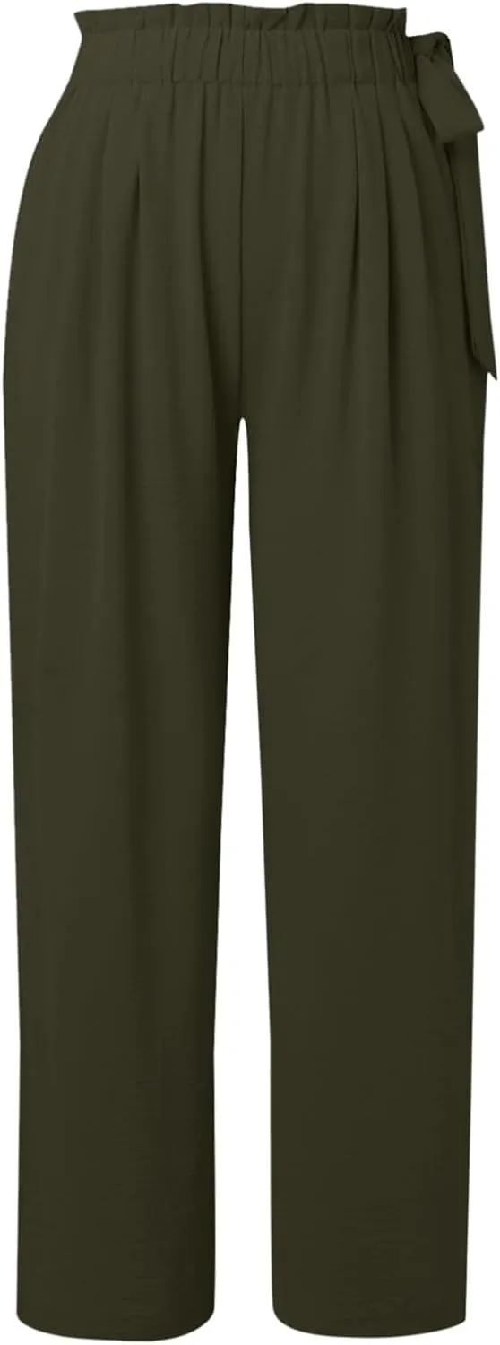Cargo Pants Women Wide Leg Summer Trousers with Pockets Low Rise Cotton Linen, Petite Linen Pants for Women Baggy