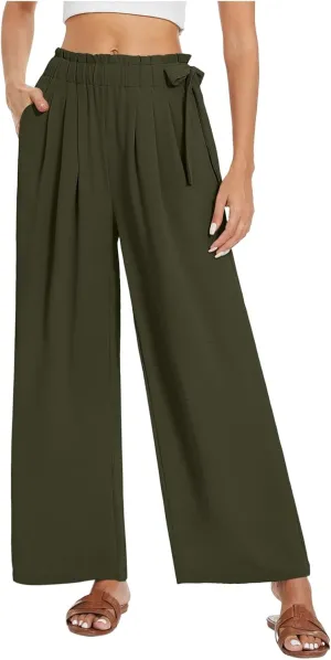 Cargo Pants Women Wide Leg Summer Trousers with Pockets Low Rise Cotton Linen, Petite Linen Pants for Women Baggy