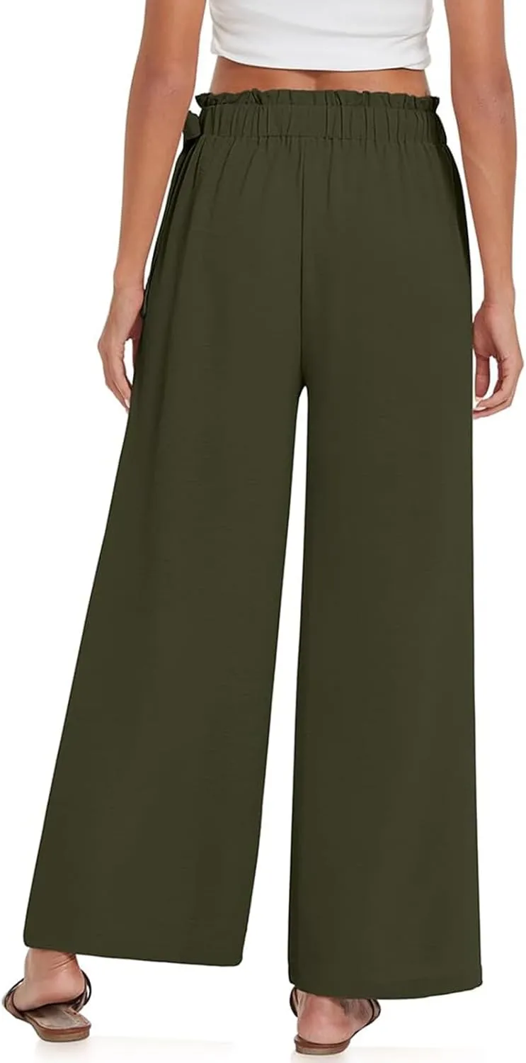 Cargo Pants Women Wide Leg Summer Trousers with Pockets Low Rise Cotton Linen, Petite Linen Pants for Women Baggy