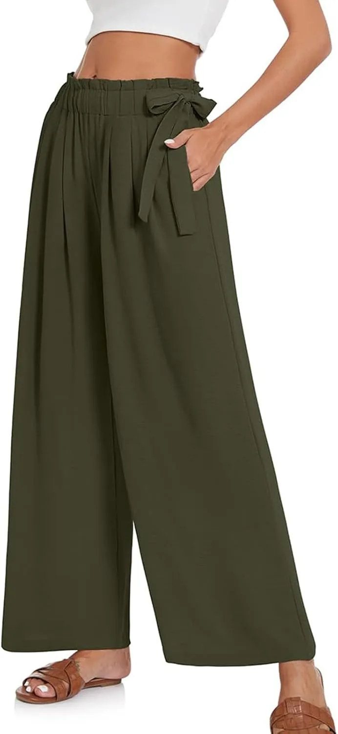 Cargo Pants Women Wide Leg Summer Trousers with Pockets Low Rise Cotton Linen, Petite Linen Pants for Women Baggy