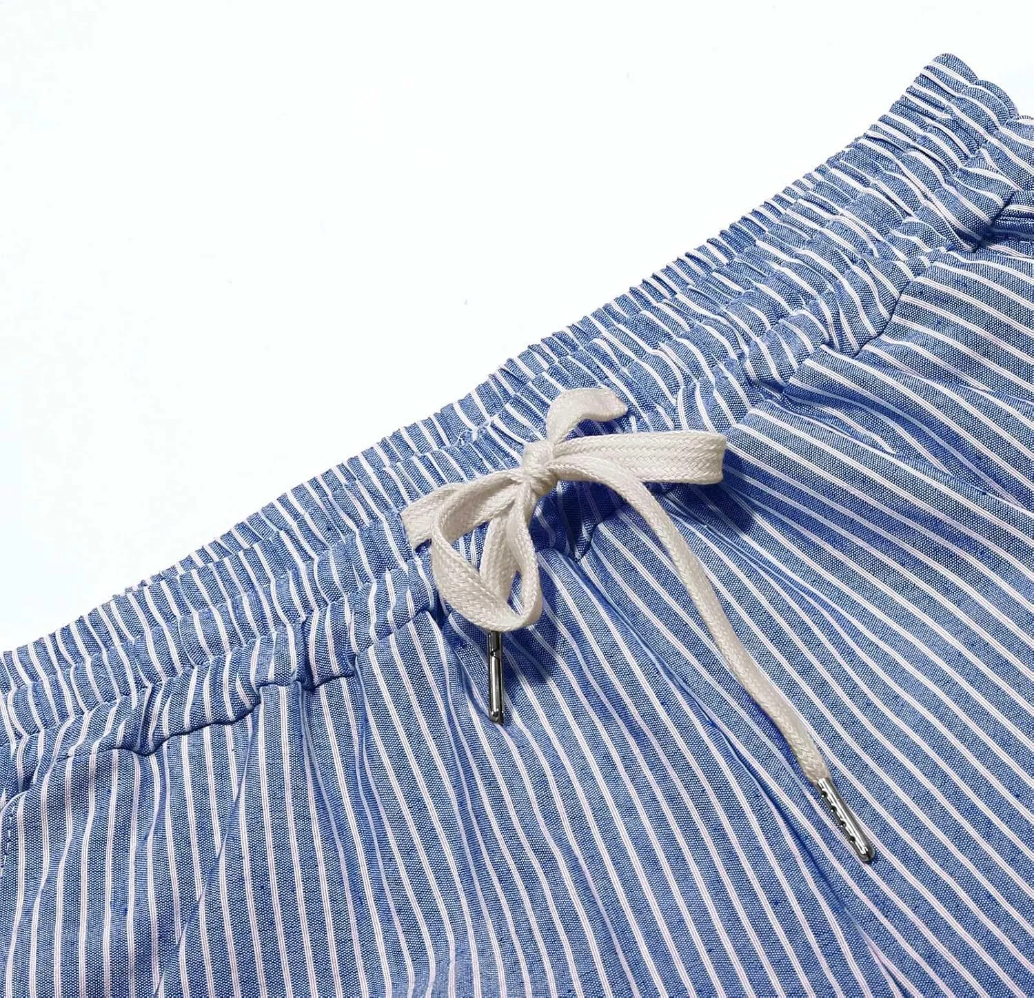 Casual Pants for Women Striped Side Button Elastic Waist Trendy Pants Straight Leg Lightweight Trousers with Pocket
