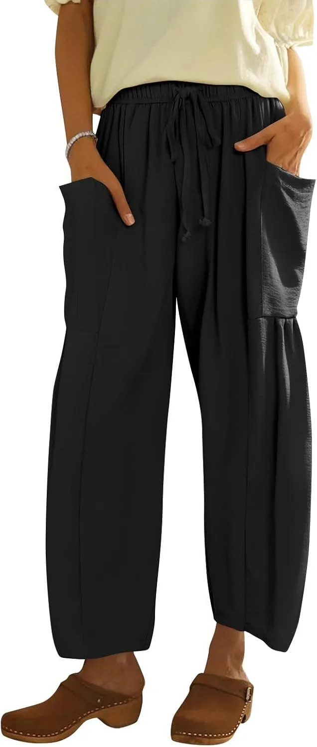 Casual Pants for Women Summer Wide Leg High Waisted Casual Boho Pants Trendy Beach Palazzo Harem Clothes with Pockets