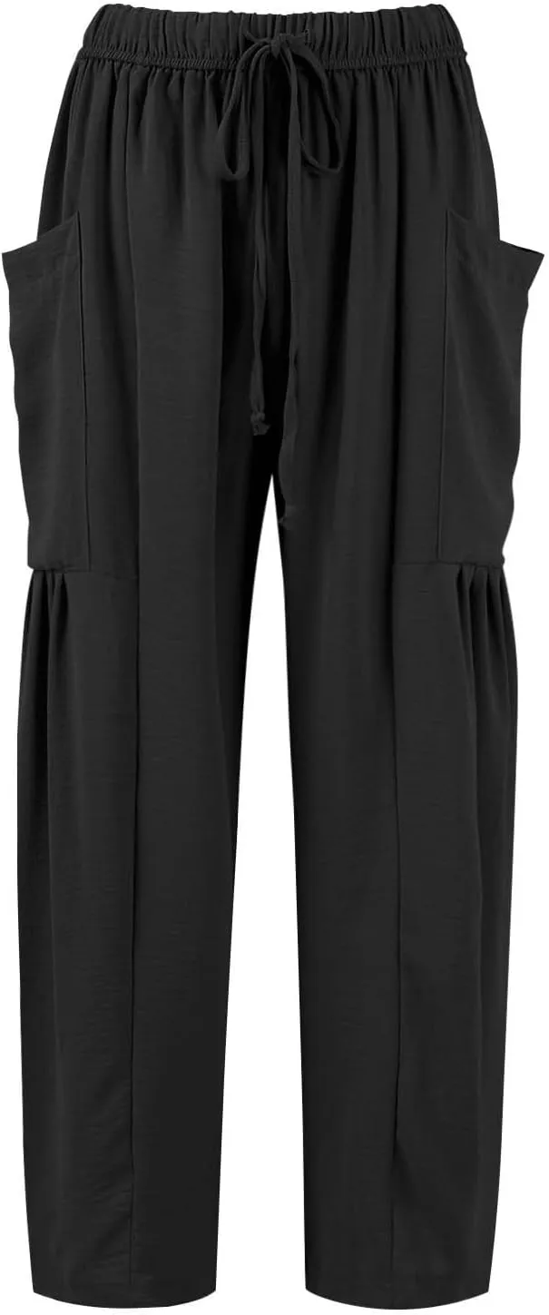 Casual Pants for Women Summer Wide Leg High Waisted Casual Boho Pants Trendy Beach Palazzo Harem Clothes with Pockets