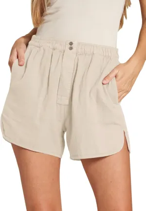 Cicy Bell Womens Summer Cotton Shorts Casual Elastic High Waisted Pleated Cute Trendy Comfy Beach Pants