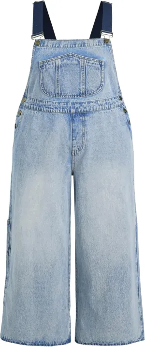 CIDER Womens Plus Size Denim Overall Bib Wide Leg Adjustable Strap Jean Jumpsuits with Pockets