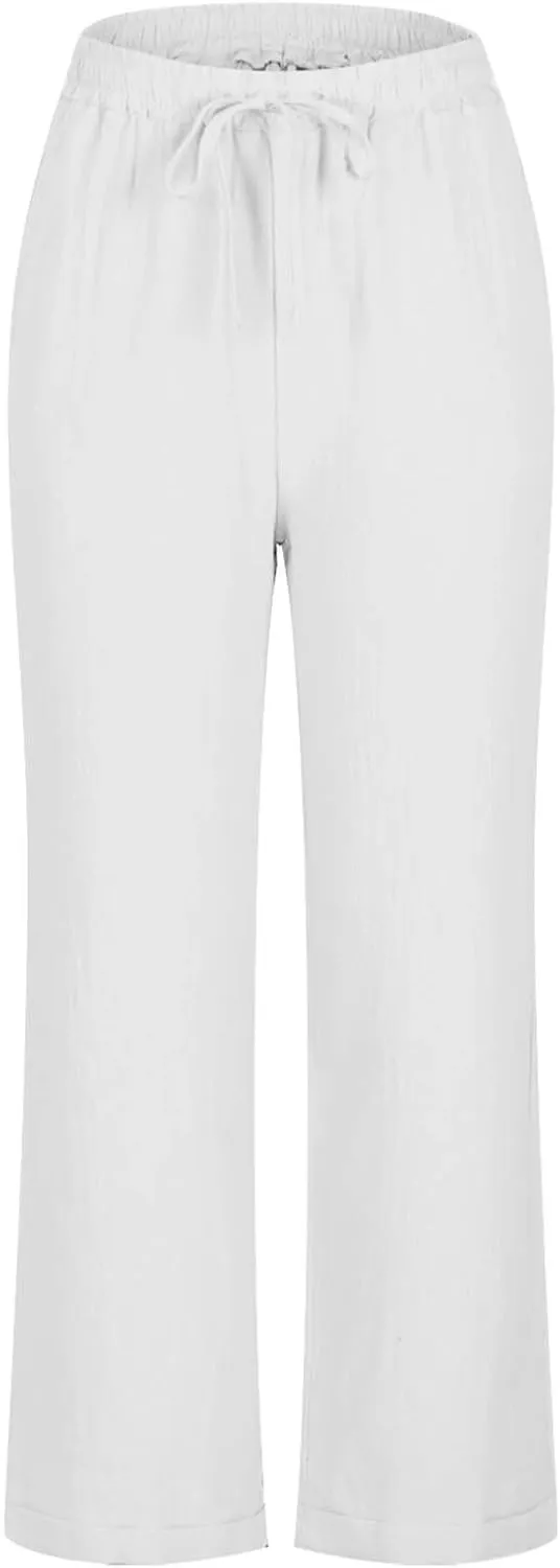 Cotton Linen Cropped Pants for Women Fashion Drawstring Solid Pant Boho Beach Comfy Slacks 2025 Summer Travel Clothes