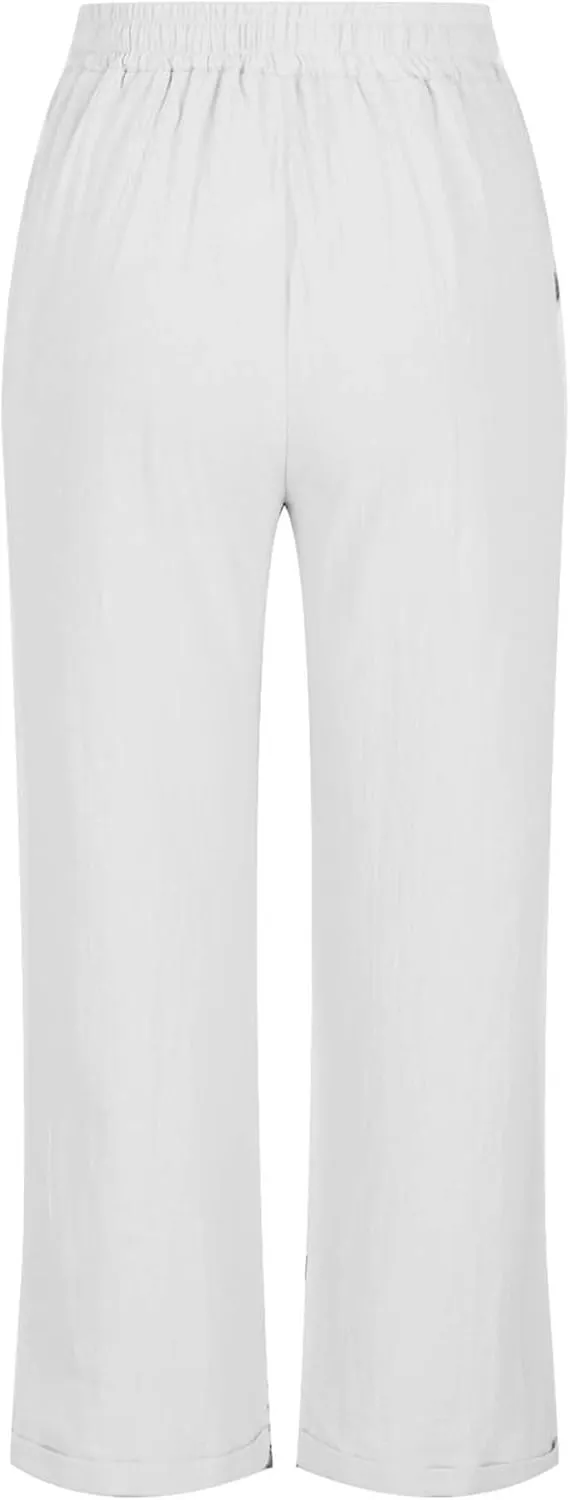 Cotton Linen Cropped Pants for Women Fashion Drawstring Solid Pant Boho Beach Comfy Slacks 2025 Summer Travel Clothes